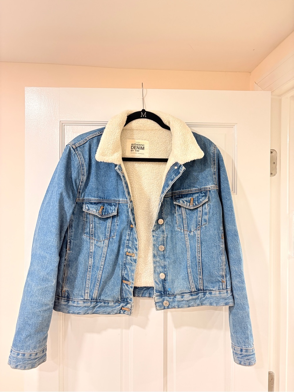 Zara Blue Denim Jacket with Cream Sherpa Lining